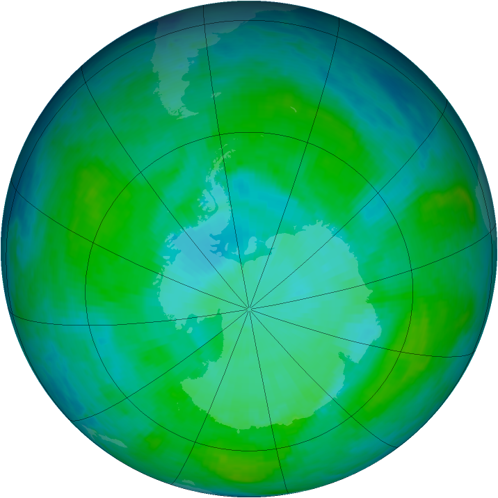 Antarctic ozone map for 29 December 1985